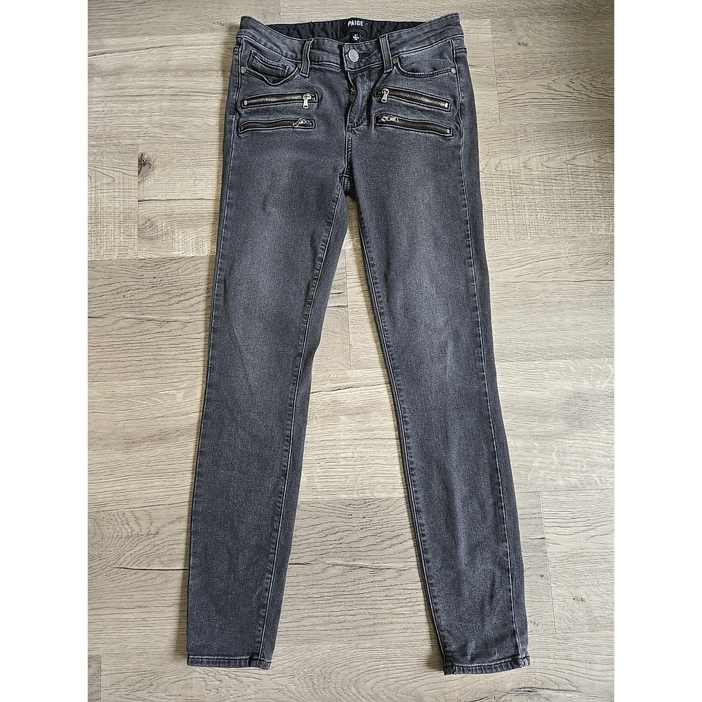 PAIGE Edgemont Ankle Smoke Grey Skinny Moto Grunge Jeans Size 27